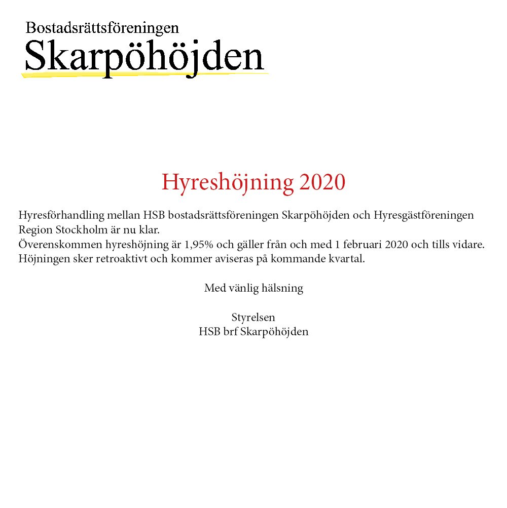 Hyreshöjning 2020